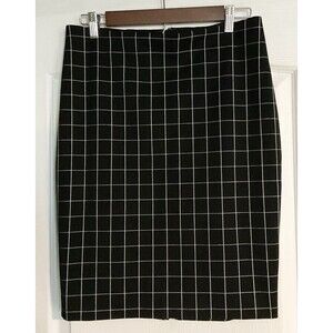 Express Women's High Waist Knee Length Plaid Print Pencil Skirt Size 8, Black